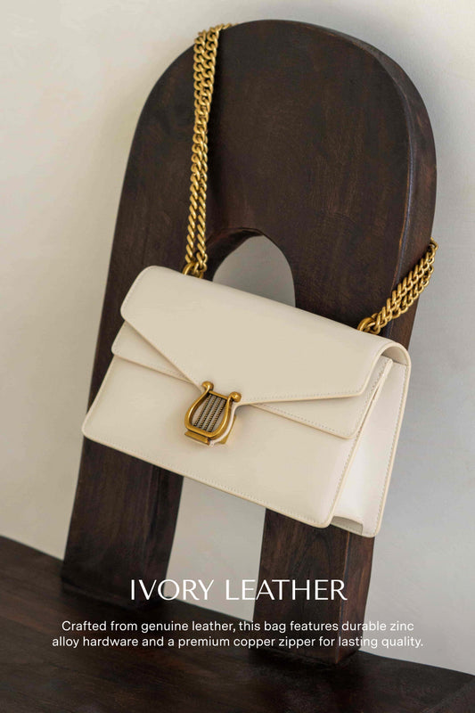 Lyre Ivory Genuine Leather Chain Shoulder Bag