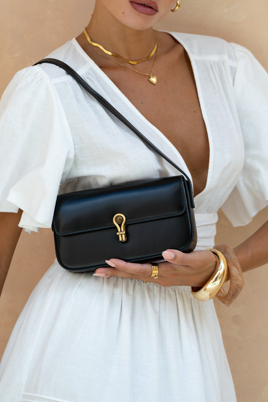 Bridget Locket Black Genuine Leather Shoulder Bag