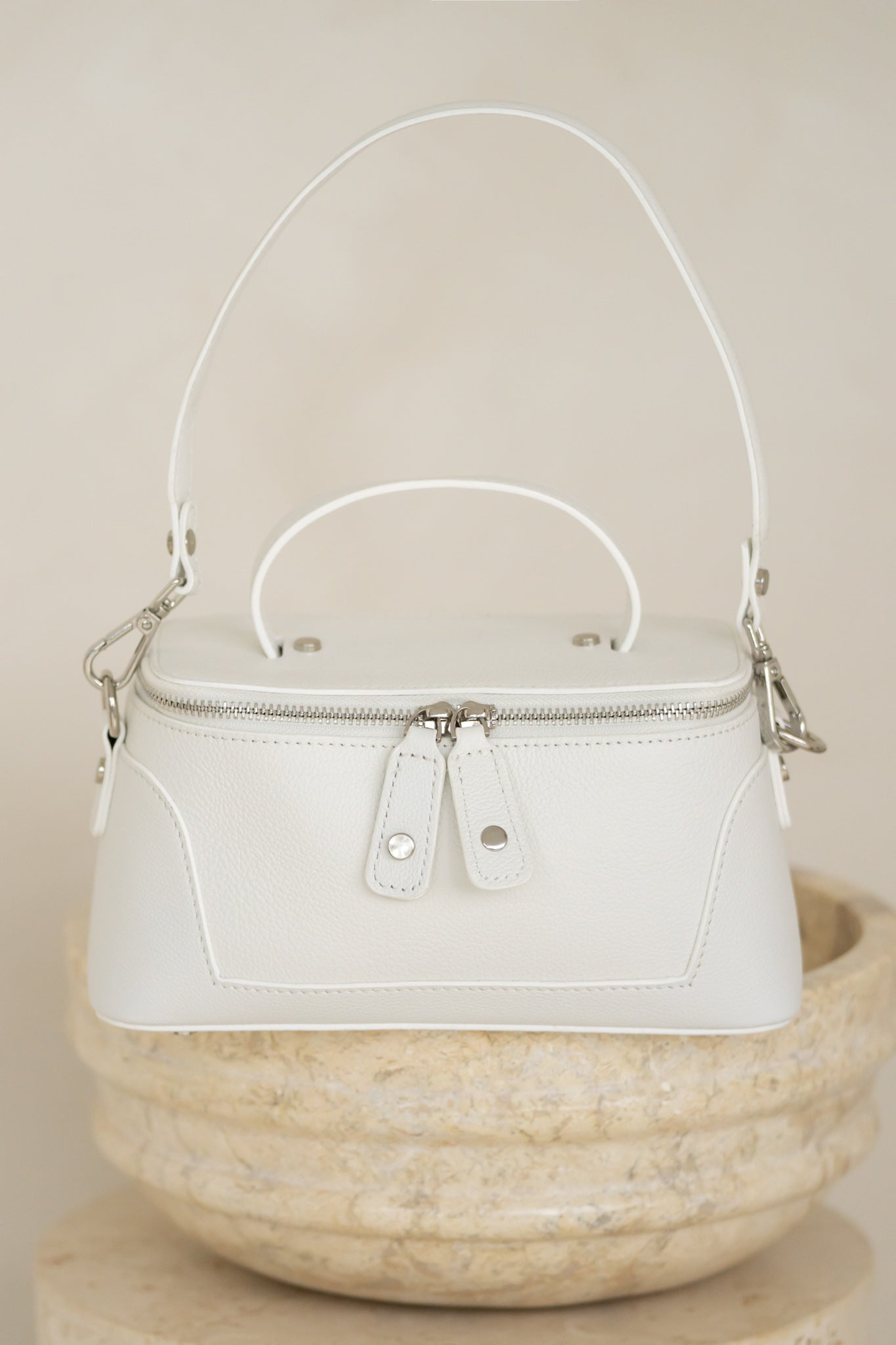 Lucy Ivory White Genuine Leather Mini Top Handle Bag