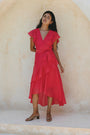 Azalea Watermelon Red Tiered Ruffle Midi Dress