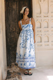 Fleur Blue Boho Tropical Maxi Dress