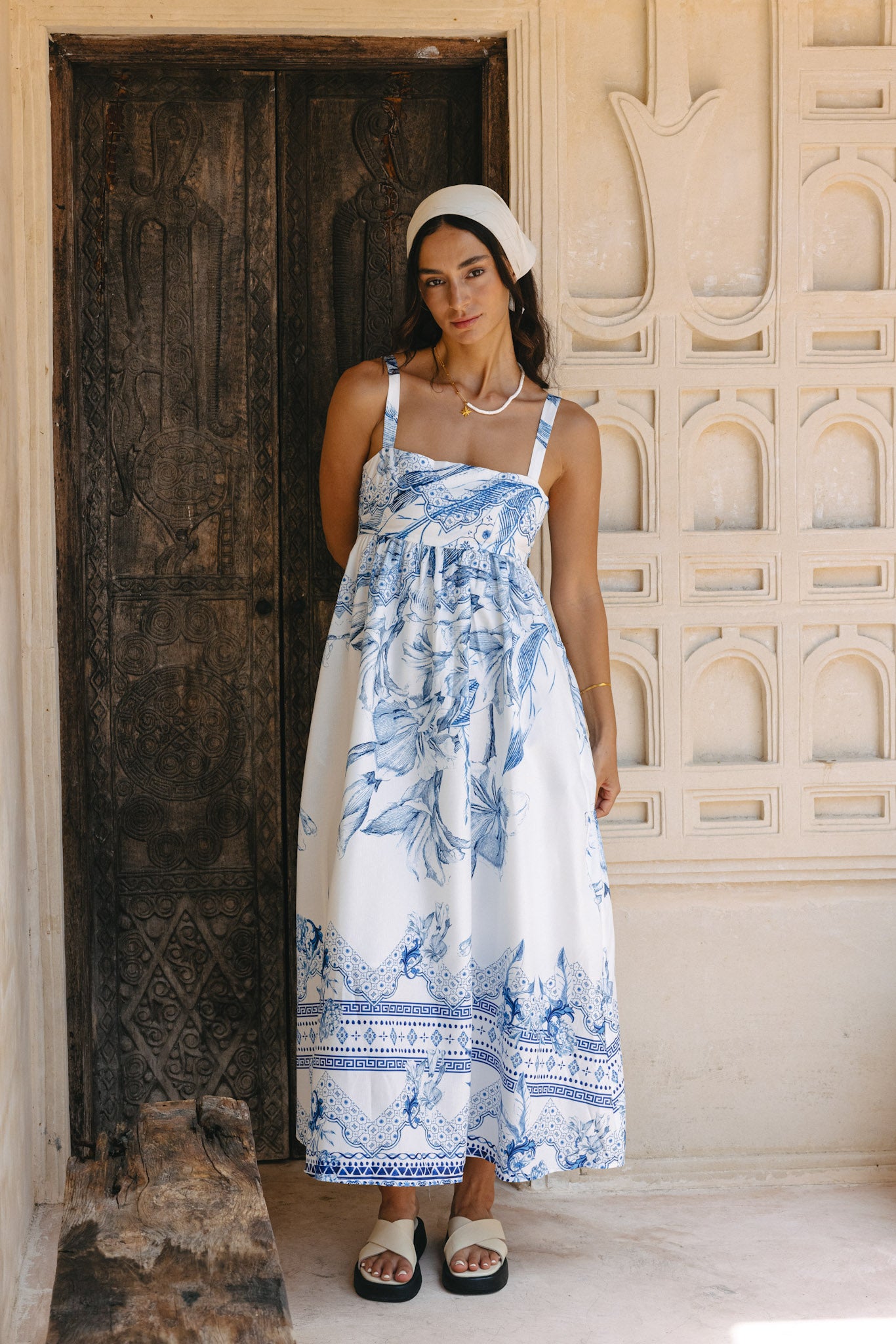 Fleur Blue Boho Tropical Maxi Dress