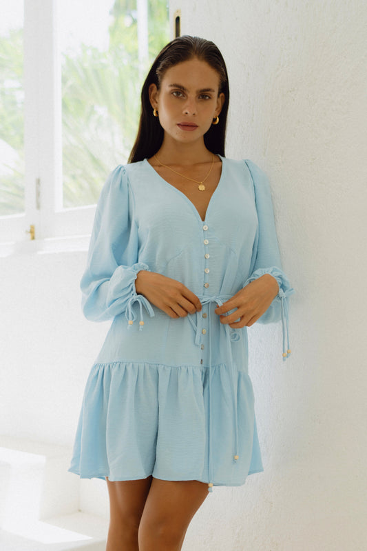 Mini Dress Kancing Biru Rina