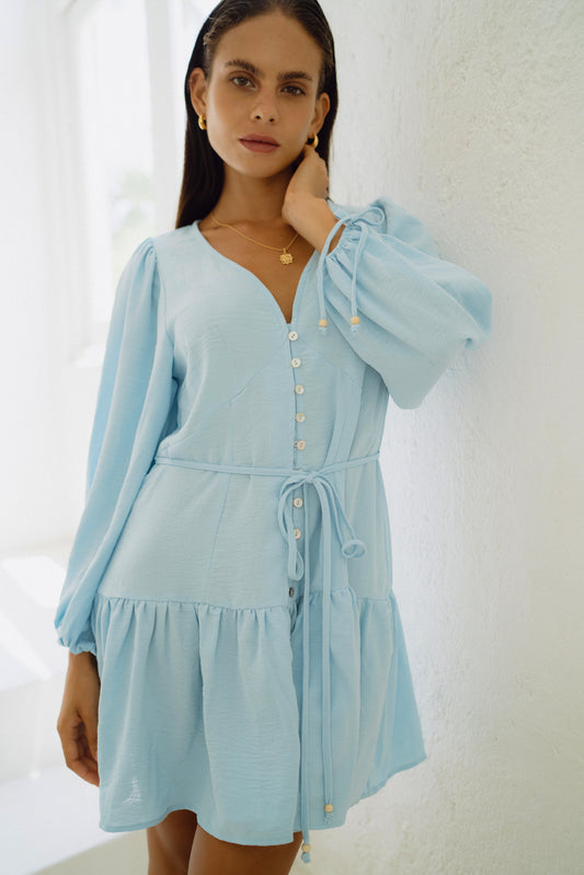Mini Dress Kancing Biru Rina