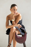 Gigi Burgundy Red Genuine Lambskin Leather Woven Half-Moon Shoulder Bag