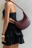 Gigi Burgundy Red Genuine Lambskin Leather Woven Half-Moon Shoulder Bag
