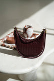 Gigi Burgundy Red Genuine Lambskin Leather Woven Half-Moon Shoulder Bag