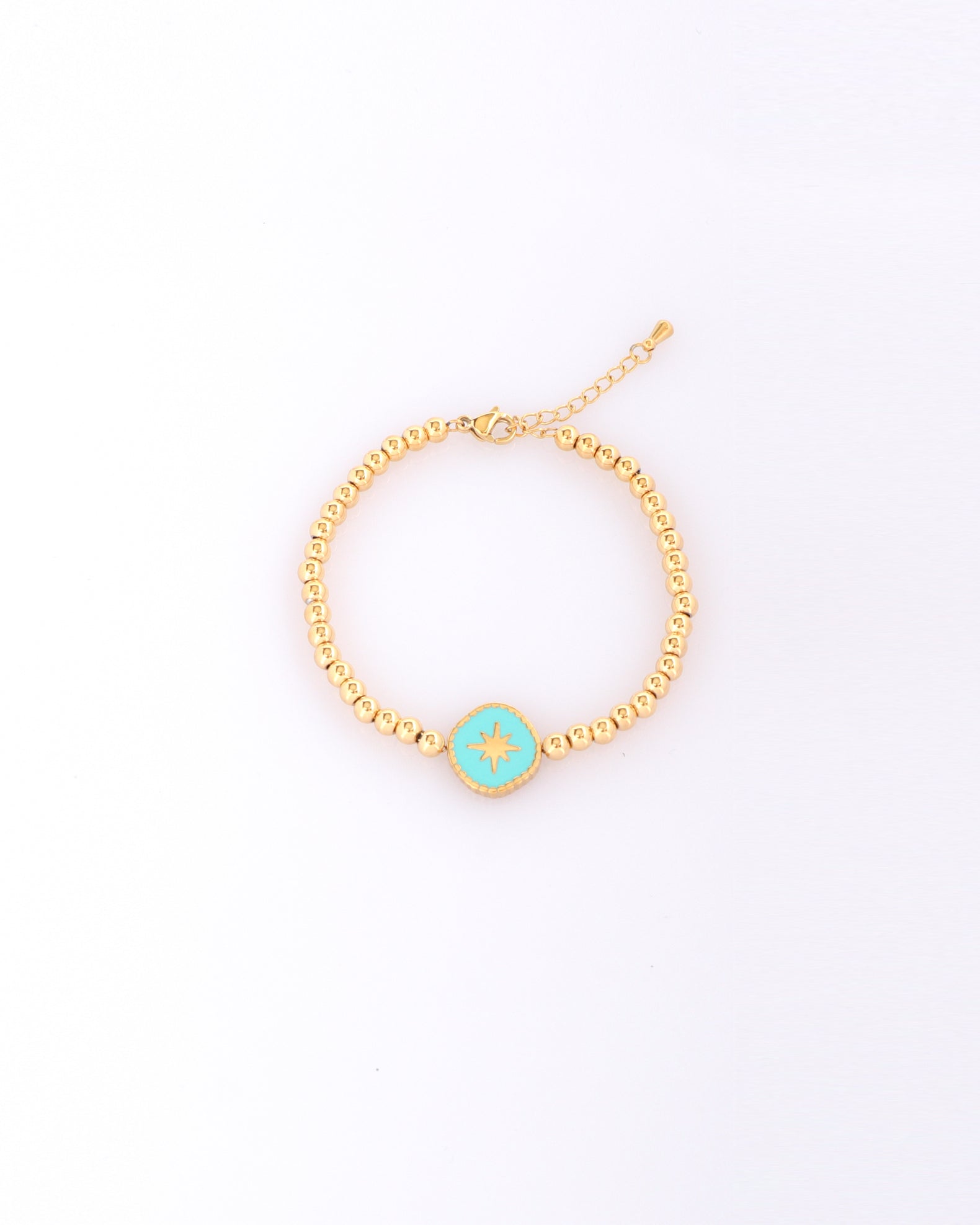 Aqua Blue Gold Star Bead Bracelet