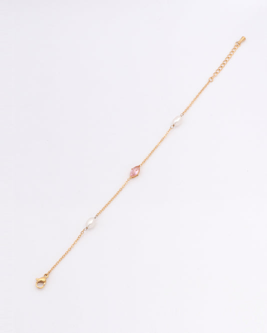 Rose Pink Zirconia and Pearl Bracelet