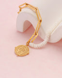 Eye Charm Gold Chain White Shell Bracelet
