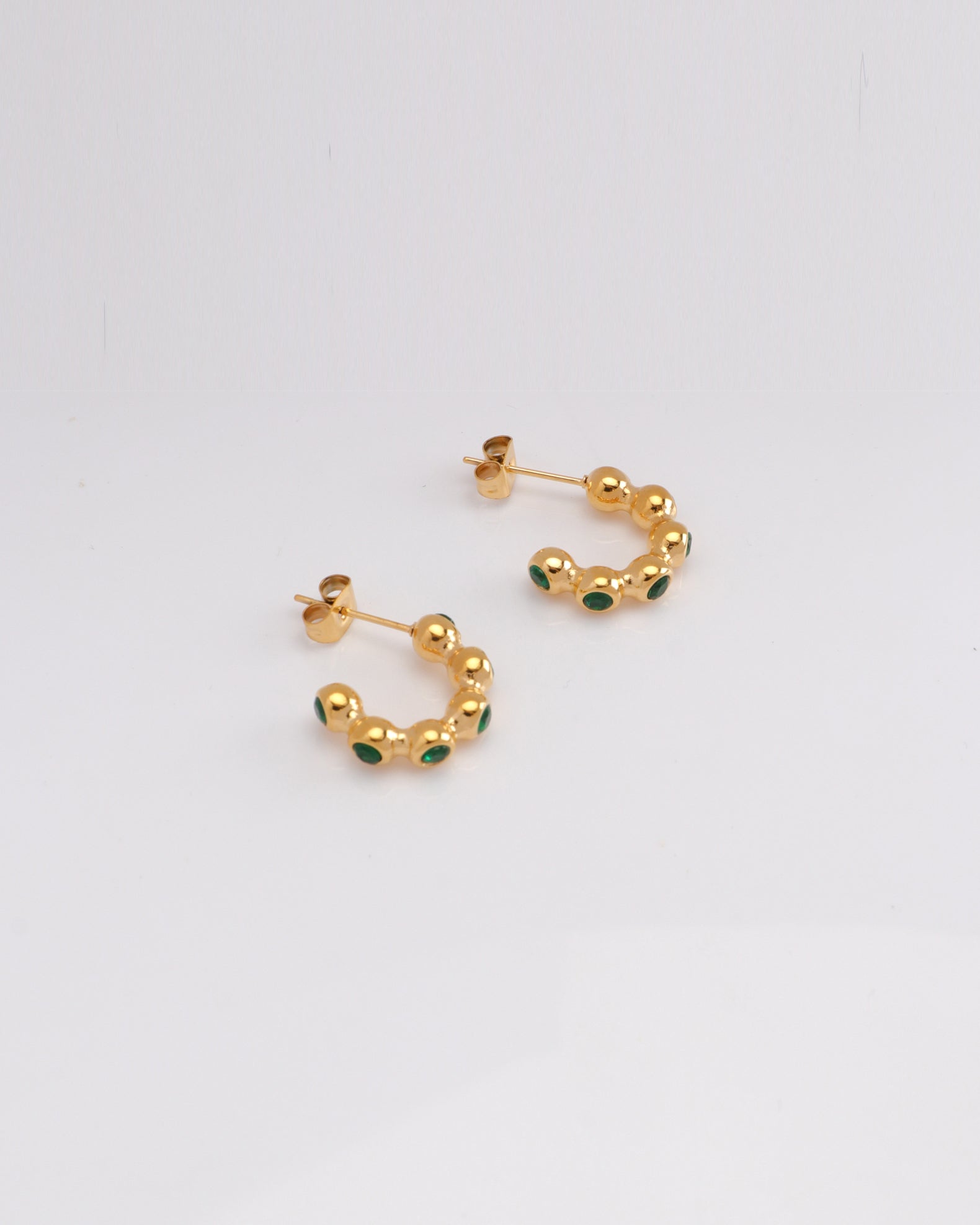 Jane Mini Ball Green Zirconia Hoop Earrings