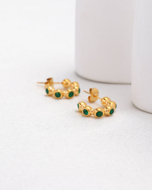 Jane Mini Ball Green Zirconia Hoop Earrings