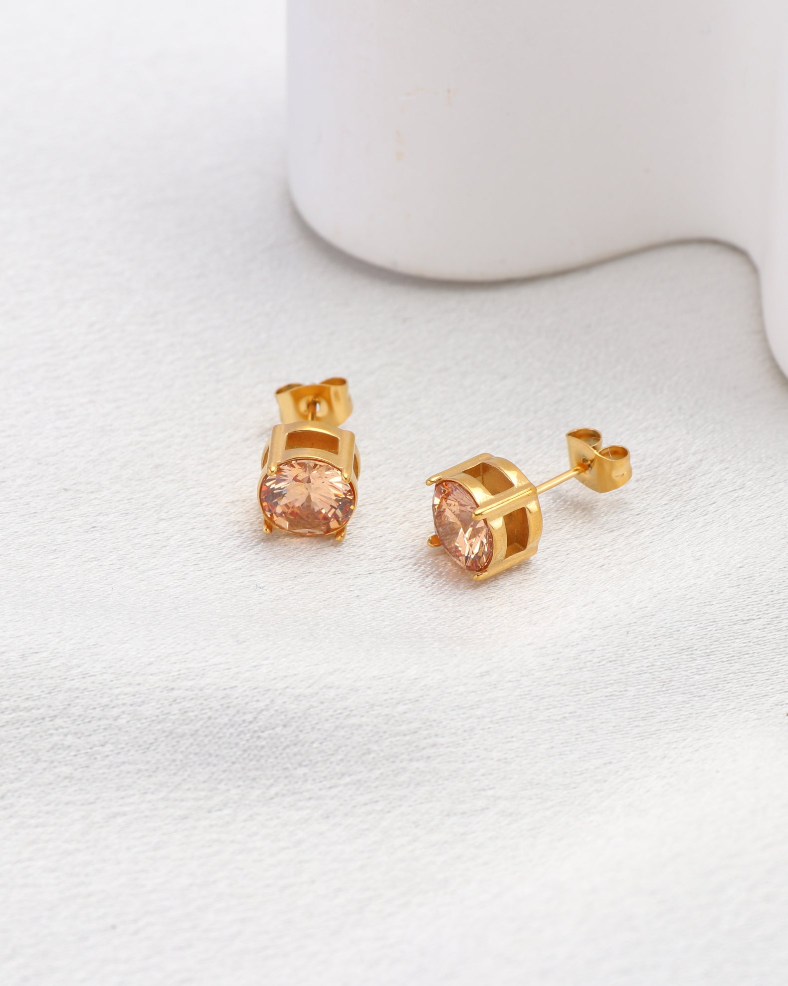 Champagne 8mm Zirconia Gold Stud Earrings