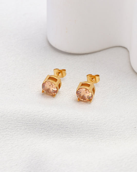 Anting Pejantan Emas Zirkonia 8mm Sampanye