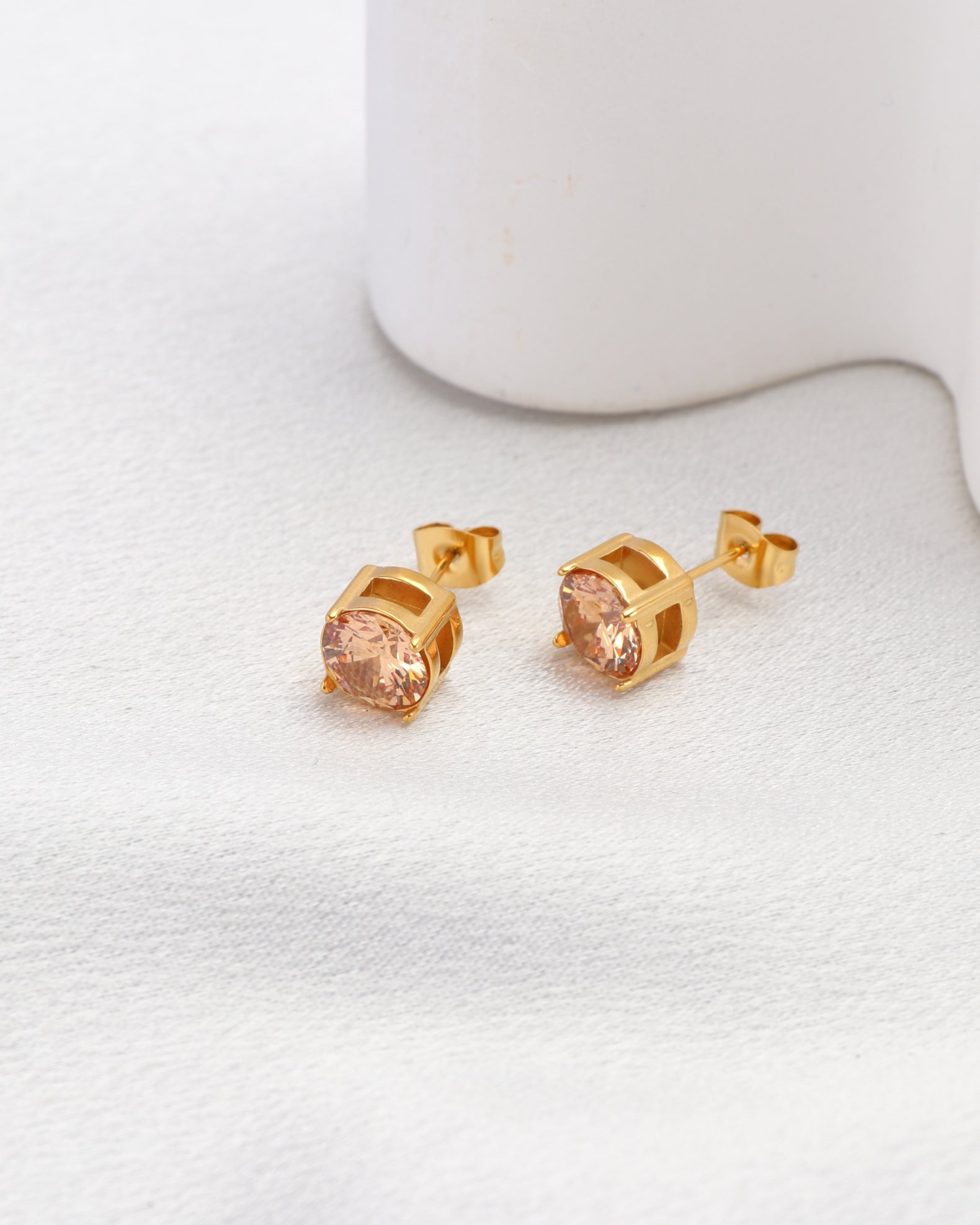 Champagne 8mm Zirconia Gold Stud Earrings