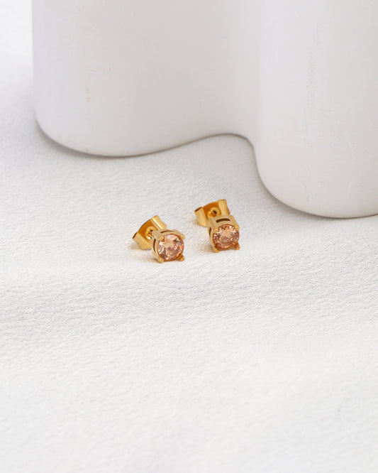 Champagne 5mm Zirconia Gold Stud Earrings