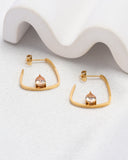 Champagne Teardrop Zirconia Gold Block Hoop Earrings