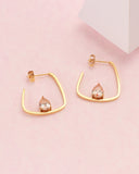 Champagne Teardrop Zirconia Gold Block Hoop Earrings