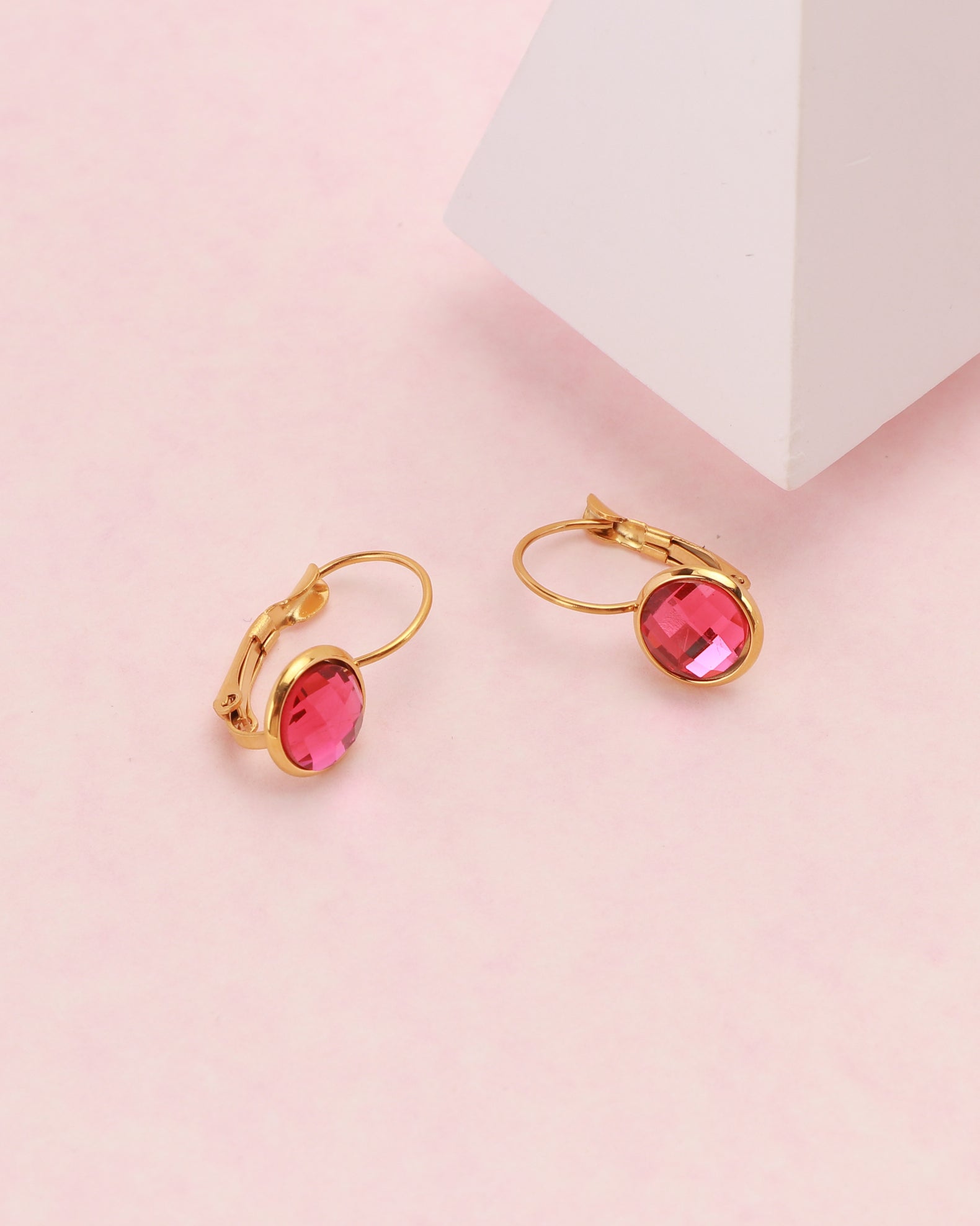 Jemima Pink Crystal Gold Earrings