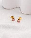 Pink 5mm Zirconia Gold Stud Earrings