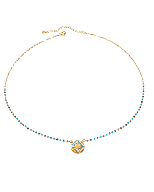 Calliope Blue Gold Star Boho Bead Necklace