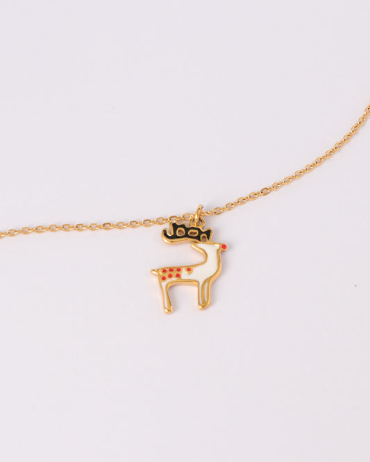 Snowy White Reindeer Pendant Necklace