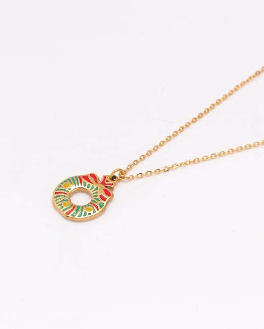 Jolly Gold Christmas Wreath Pendant Necklace