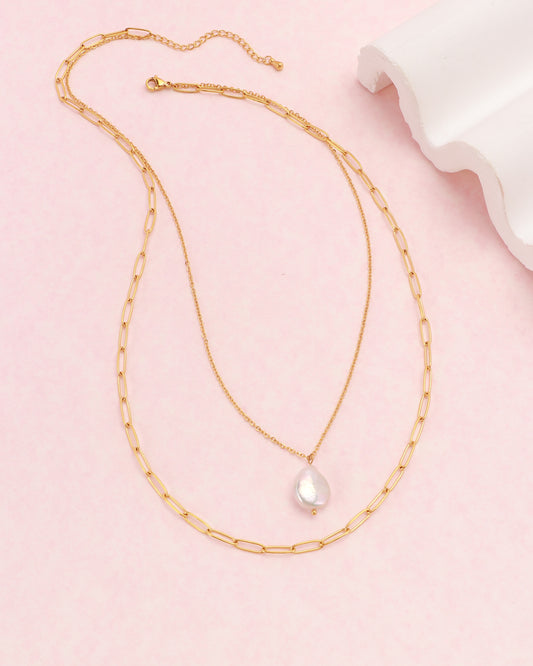 Perrie Pearl Gold Layered Chain Necklace