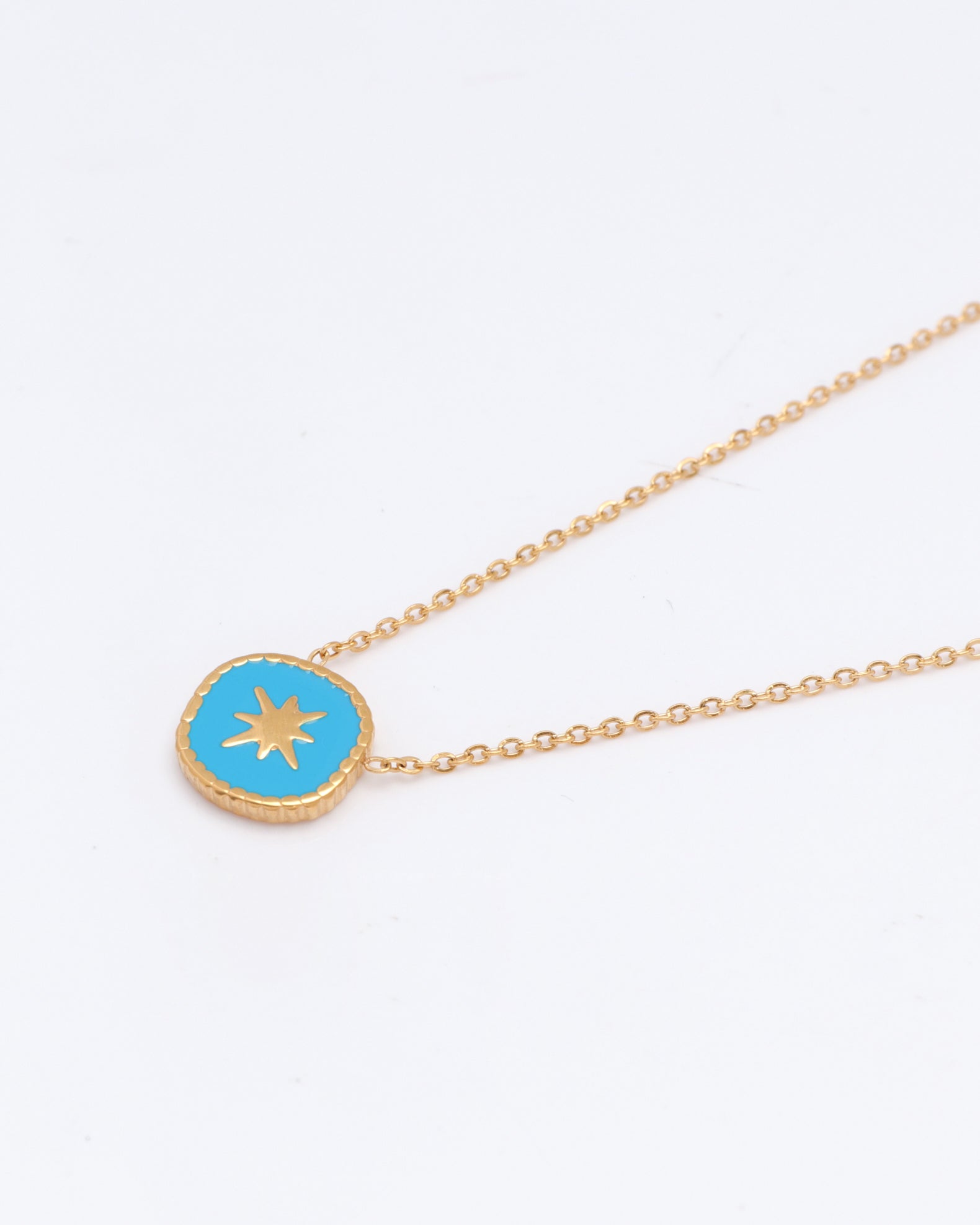 Cyan Blue Gold Star Necklace