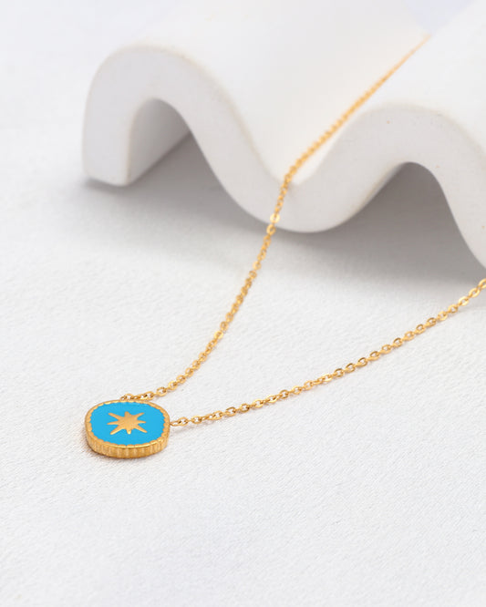 Kalung Bintang Emas Biru Cyan