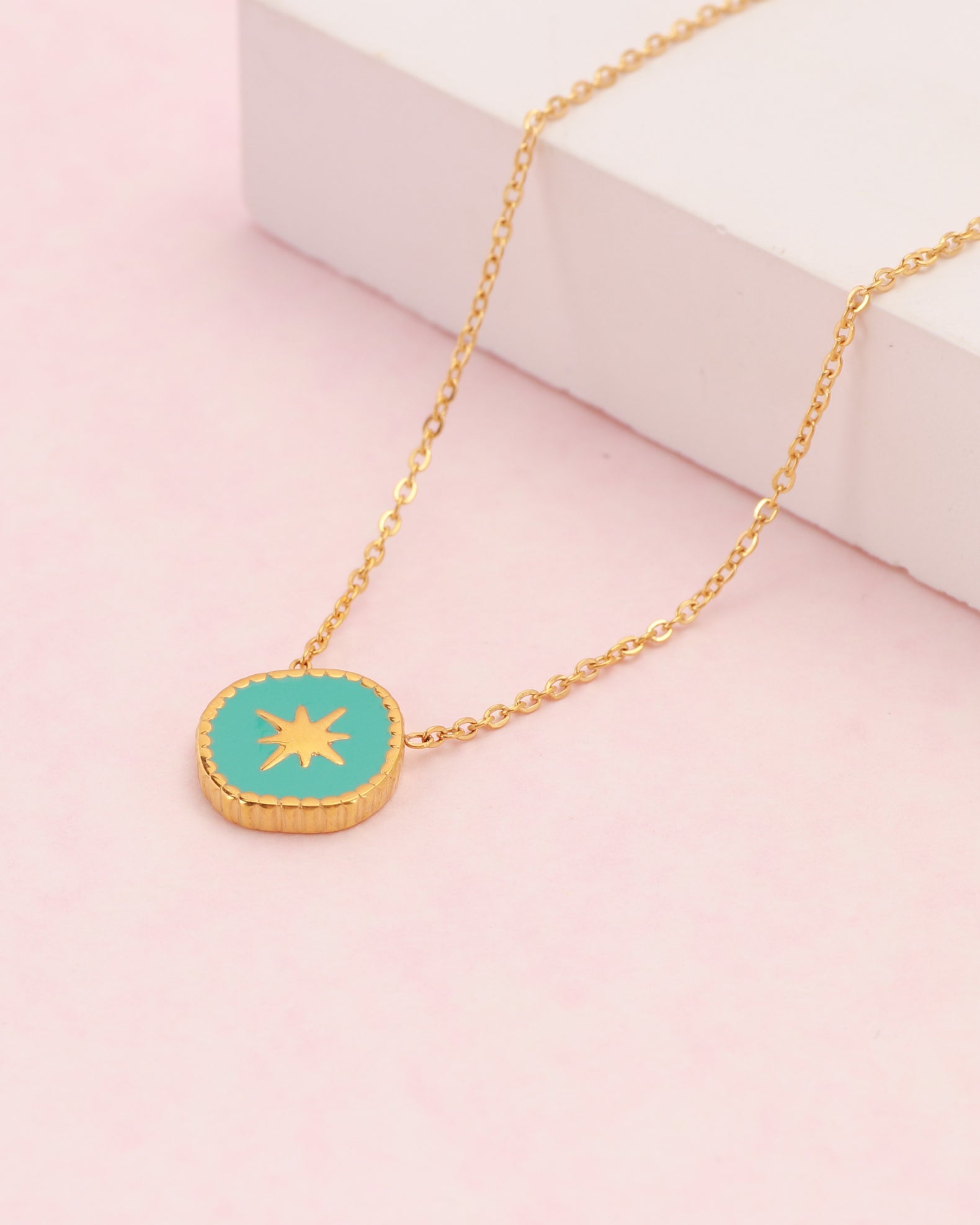 Aqua Blue Gold Star Necklace