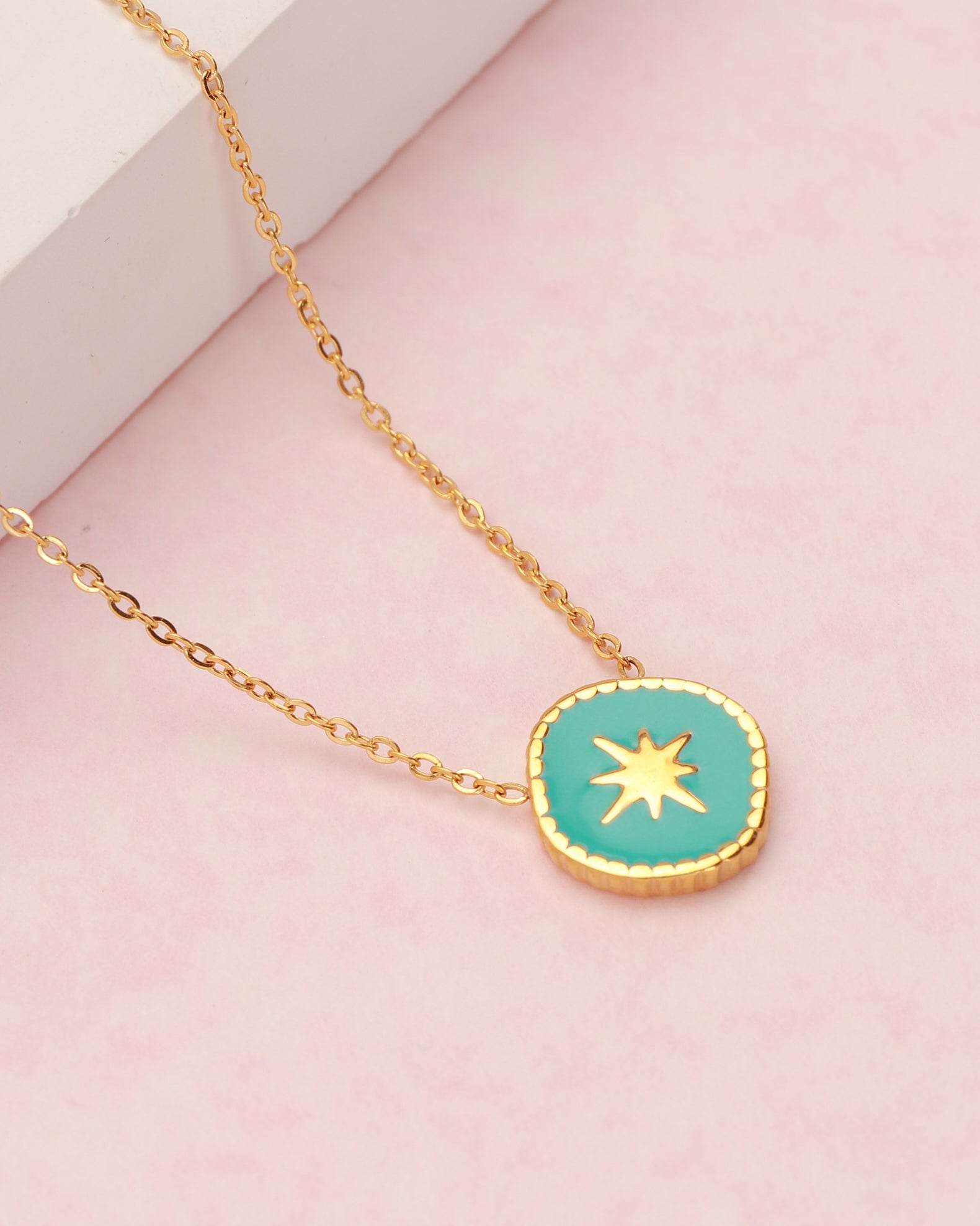 Aqua Blue Gold Star Necklace