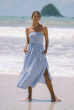 Riley Blue Stripe Strapless Midi Dress