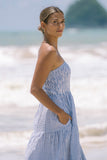 Riley Blue Stripe Strapless Midi Dress