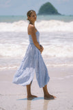 Riley Blue Stripe Strapless Midi Dress