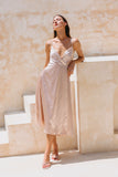 Eleanor Champagne Satin Midi Dress