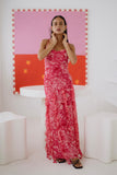 Mikayla Pink Abstract Floral Tie Back Maxi Dress
