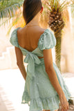Ellerie Green Floral Puff Sleeve Mini Dress
