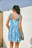 Tatiana Blue Floral Boho Frill Mini Dress