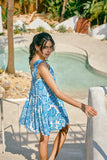 Tatiana Blue Floral Boho Frill Mini Dress
