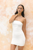 Candace White Ruched Bodycon Mini Dress