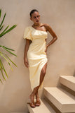 Corinne Yellow One Shoulder Maxi Dress