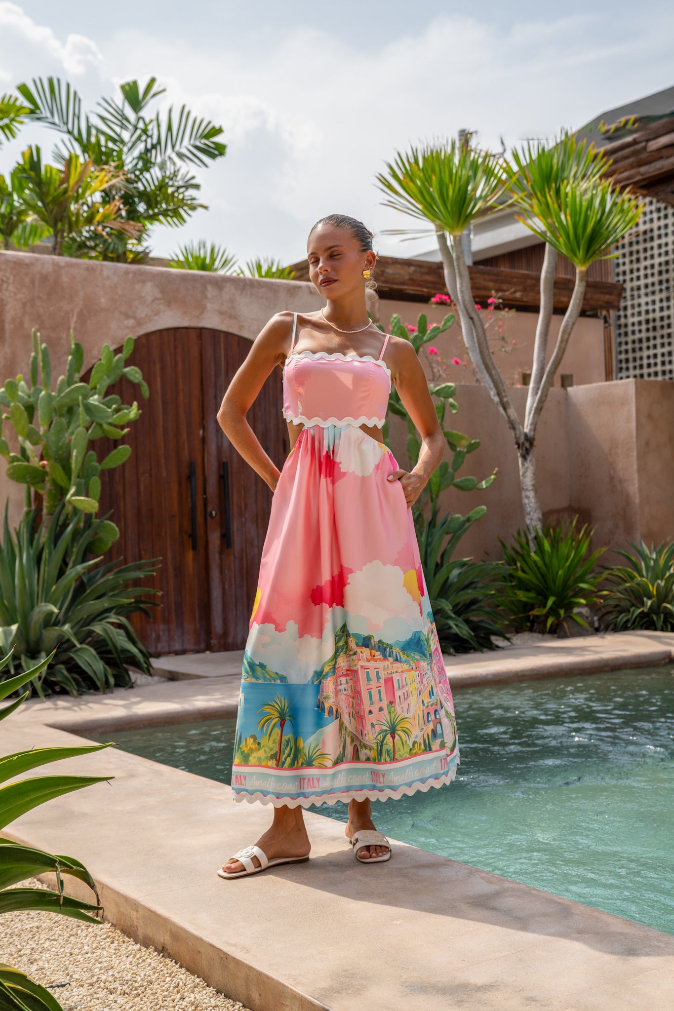 Heychic Amalfi Pink Abstract Ric Rac Cut Out Maxi Dress, AU 10 Heychic Amalfi Pink Abstract Ric Rac Cut Out Maxi Dress, AU 10