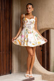 Isola Multicolour Tropical Sweetheart Flared Mini Dress