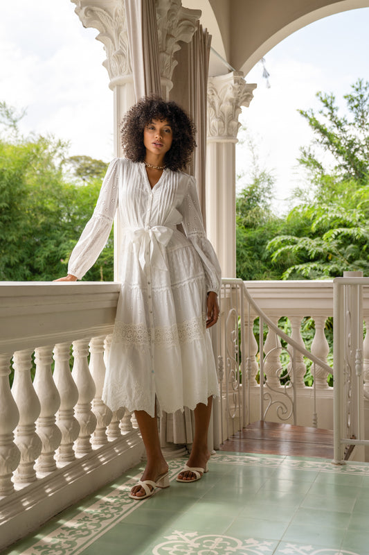 Linnea White Eyelet Long Sleeve Maxi Dress