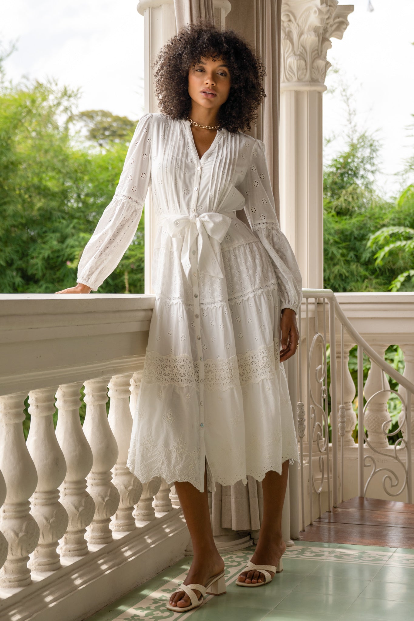 Linnea White Eyelet Long Sleeve Maxi Dress Linnea White Eyelet Long Sleeve Maxi Dress