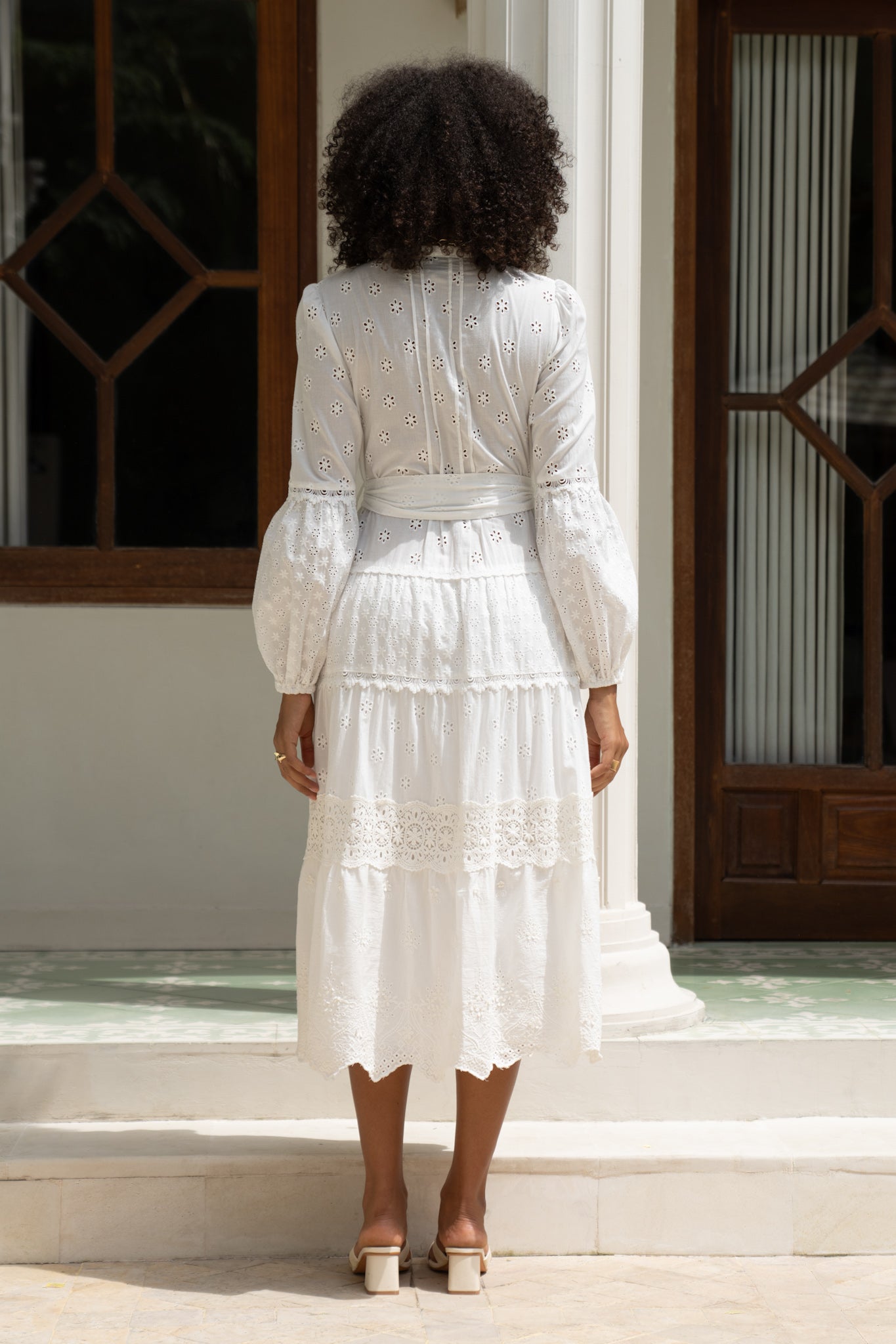 white eyelet long sleeve dress Heychic Linnea White Eyelet Long Sleeve Maxi Dress, AU 14