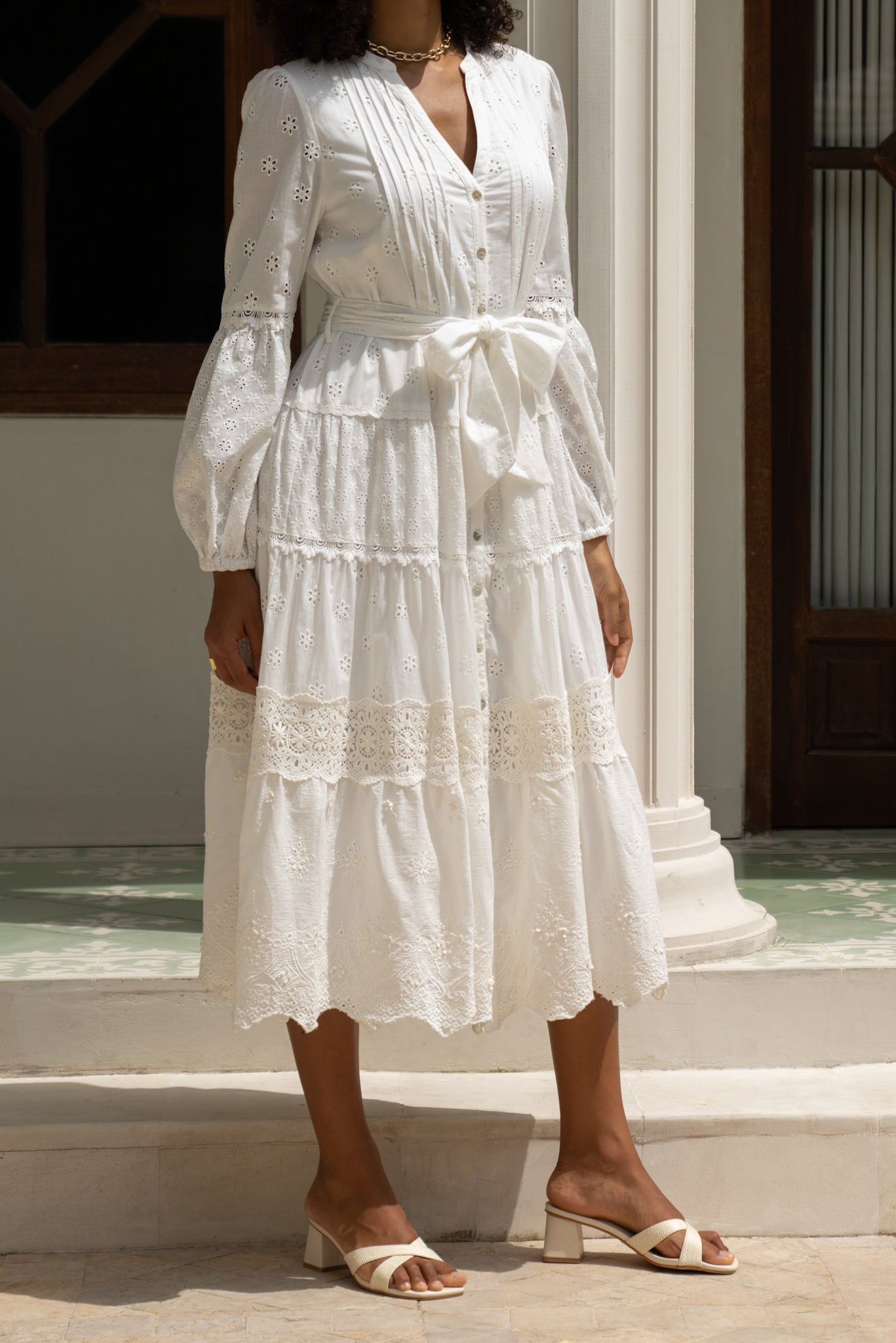Heychic Linnea White Eyelet Long Sleeve Maxi Dress, AU 14 Heychic Linnea White Eyelet Long Sleeve Maxi Dress, AU 14