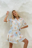 Neri Shells Multicolour Abstract Pleat Detail Ramie Mini Dress