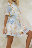 Neri Shells Multicolour Abstract Pleat Detail Ramie Mini Dress